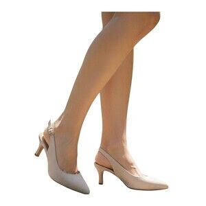 Mysoft Shoes Womens 9 Beige Faux Suede Slingback Kitten Heel Pumps NIB